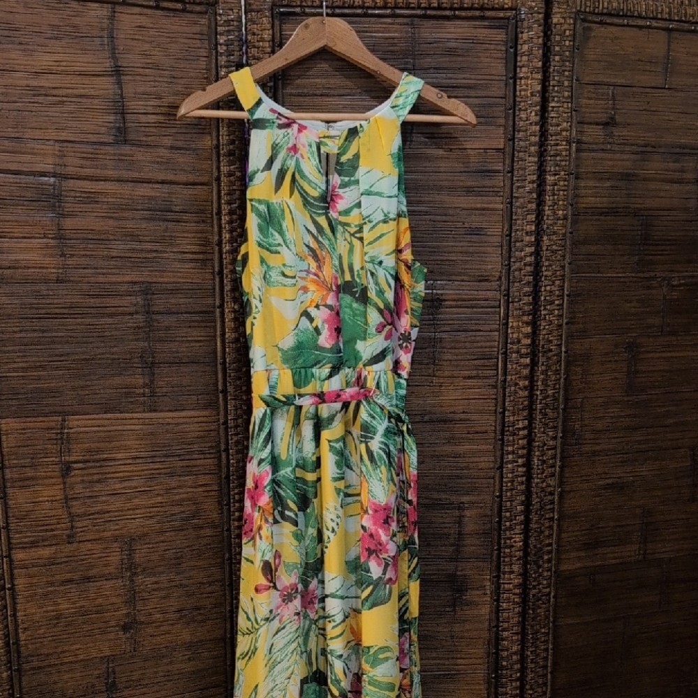 SLNY Tropical Floral Maxi Dress - Yellow and Green